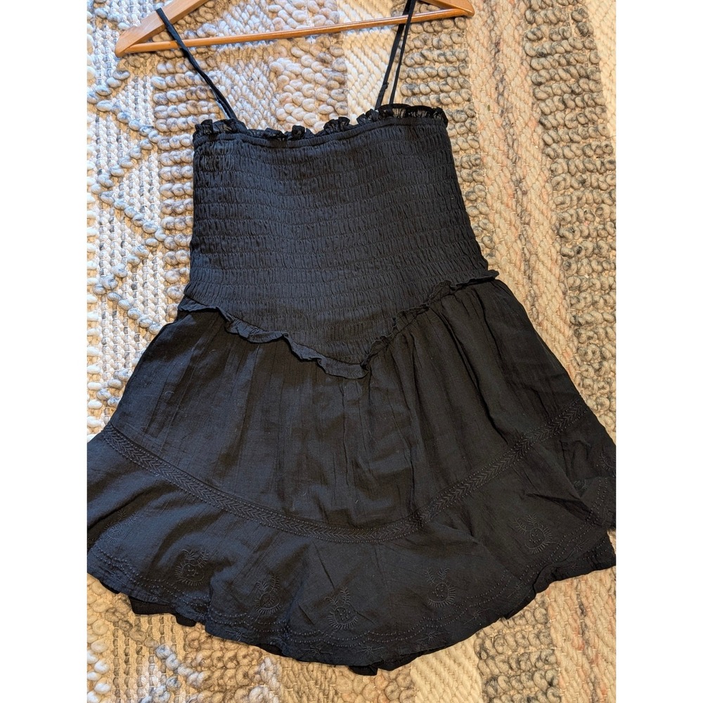 American Eagle Smocked Embroidered Romper Black Ruffle Strappy Small
